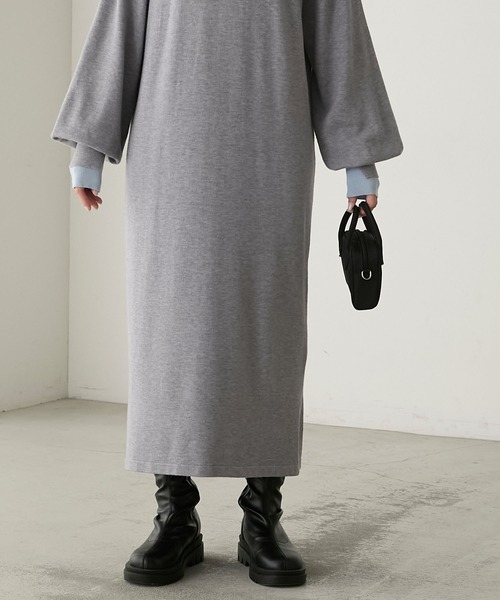 至福のカヌレニット】レイヤード風ボリュームスリーブニットワンピース