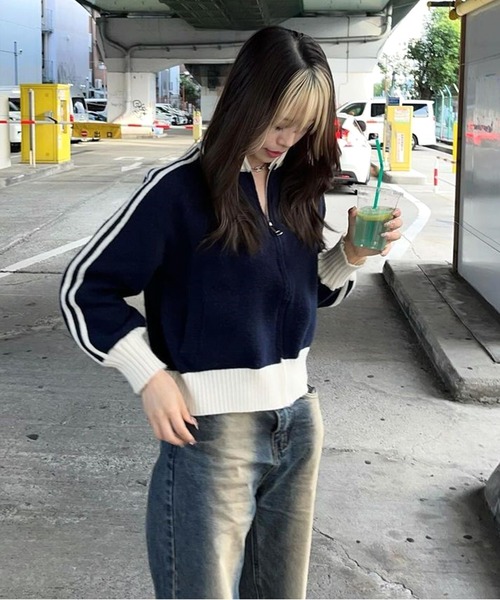 Chick(チック)の「▲SIDE LINE FULL-ZIP CARDIGAN / サイドラインジップカーディガン(カーディガン/ボレロ・レディース・グレー/ブラウン/ネイビー・FREE)」の6枚目の写真
