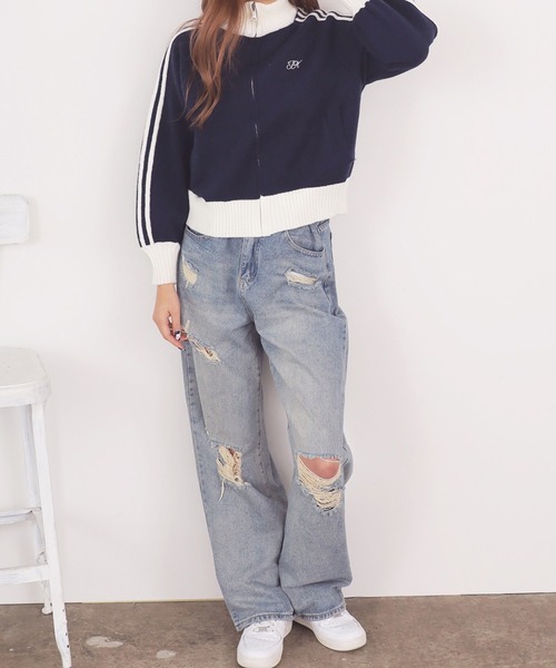 Chick(チック)の「▲SIDE LINE FULL-ZIP CARDIGAN / サイドラインジップカーディガン(カーディガン/ボレロ・レディース・グレー/ブラウン/ネイビー・FREE)」の5枚目の写真