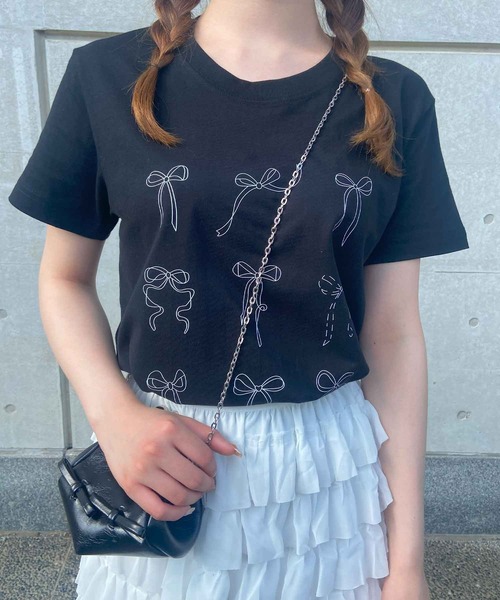 frunco(フランコ)の「リボンビッグTシャツ(Tシャツ/カットソー・レディース・ピンク/グレー/ホワイト/ブラック・FREE)」の3枚目の写真