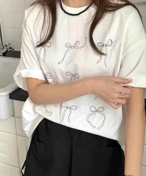 frunco(フランコ)の「リボンビッグTシャツ(Tシャツ/カットソー・レディース・ピンク/グレー/ホワイト/ブラック・FREE)」の9枚目の写真
