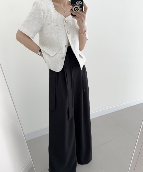 ECLIN（エクラン）の「サイドリボンハイウエストセミワイドパンツ（その他パンツ・レディース・グレイッシュベージュ/ブラック/グリーン・S/M/L）」の18枚目の写真