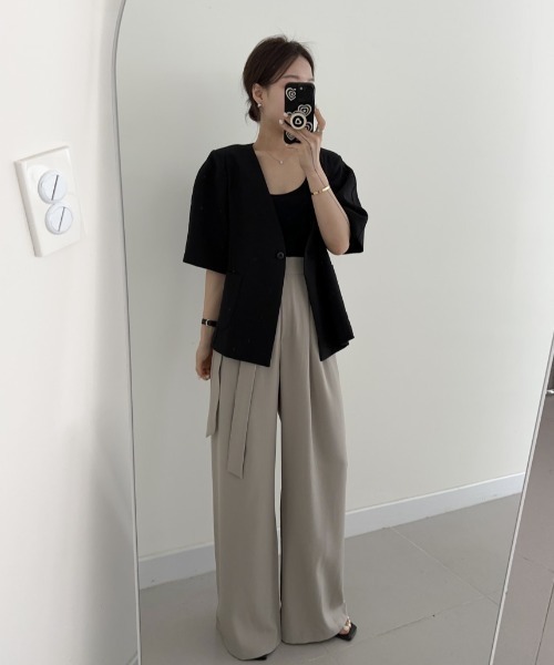 ECLIN（エクラン）の「サイドリボンハイウエストセミワイドパンツ（その他パンツ・レディース・グレイッシュベージュ/ブラック/グリーン・S/M/L）」の14枚目の写真