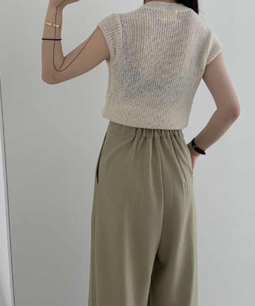 ECLIN（エクラン）の「サイドリボンハイウエストセミワイドパンツ（その他パンツ・レディース・グレイッシュベージュ/ブラック/グリーン・S/M/L）」の9枚目の写真