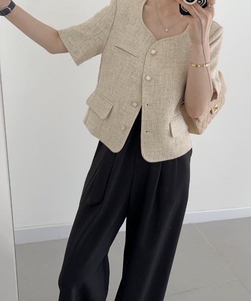 ECLIN（エクラン）の「サイドリボンハイウエストセミワイドパンツ（その他パンツ・レディース・グレイッシュベージュ/ブラック/グリーン・S/M/L）」の8枚目の写真