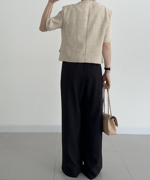 ECLIN（エクラン）の「サイドリボンハイウエストセミワイドパンツ（その他パンツ・レディース・グレイッシュベージュ/ブラック/グリーン・S/M/L）」の7枚目の写真