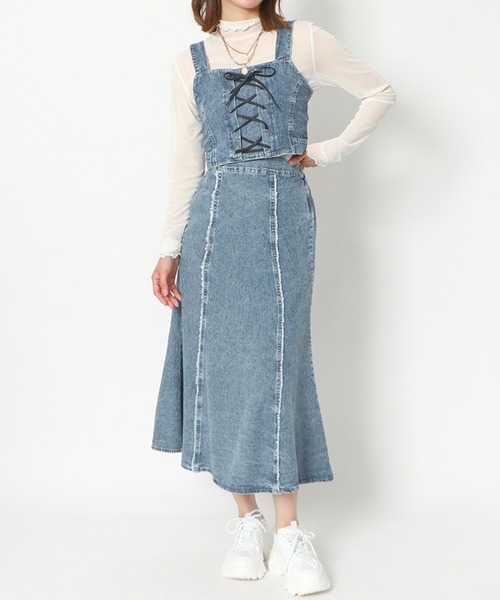 GORGE（ゴージ）の「《フリンジ切替×フレア》レディース デニムスカート ロング丈 ヴィンテージ風（スカート・レディース・ブラック/ブルー・F）」の12枚目の写真