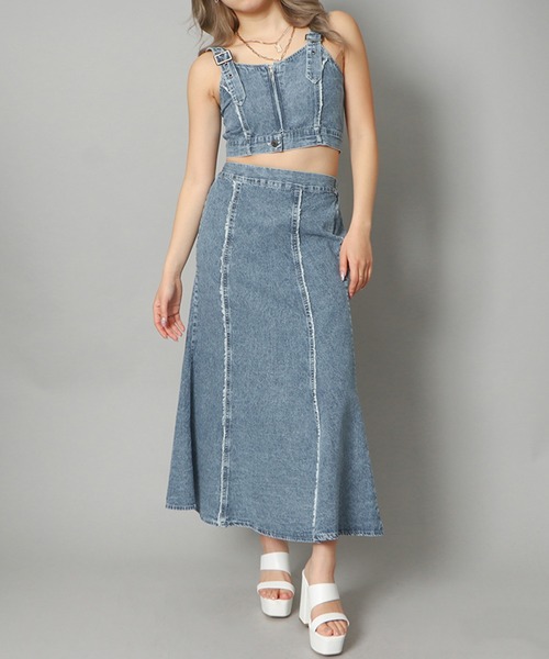 GORGE（ゴージ）の「《フリンジ切替×フレア》レディース デニムスカート ロング丈 ヴィンテージ風（スカート・レディース・ブラック/ブルー・F）」の14枚目の写真