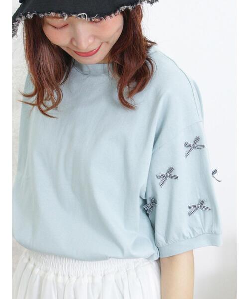 Samansa Mos2（サマンサ モスモス）の「◎リボンTシャツ（Tシャツ/カットソー・レディース・ブラック/ブルー/オフホワイト・F）」の4枚目の写真