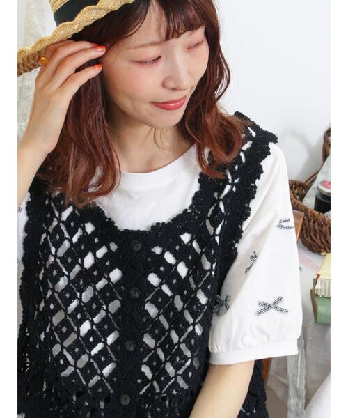 Samansa Mos2（サマンサ モスモス）の「◎リボンTシャツ（Tシャツ/カットソー・レディース・ブラック/ブルー/オフホワイト・F）」の5枚目の写真