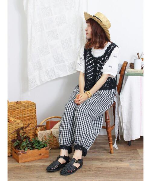 Samansa Mos2（サマンサ モスモス）の「◎リボンTシャツ（Tシャツ/カットソー・レディース・ブラック/ブルー/オフホワイト・F）」の6枚目の写真