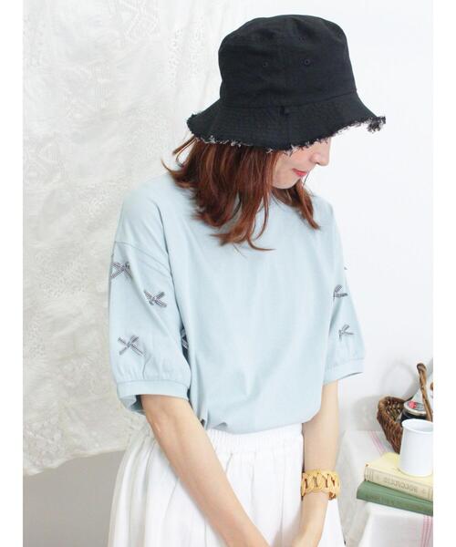 Samansa Mos2（サマンサ モスモス）の「◎リボンTシャツ（Tシャツ/カットソー・レディース・ブラック/ブルー/オフホワイト・F）」の12枚目の写真