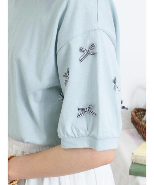 Samansa Mos2（サマンサ モスモス）の「◎リボンTシャツ（Tシャツ/カットソー・レディース・ブラック/ブルー/オフホワイト・F）」の13枚目の写真