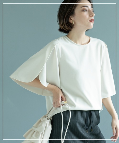 OPAQUE.CLIP（オペークドットクリップ）の「◆UV チューリップスリーブトップス【吸水速乾/洗濯機洗い可】（Tシャツ/カットソー・レディース・ブラック/オフホワイト/ベージュ/ネイビー・36/38/40/42）」の2枚目の写真