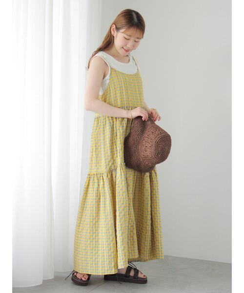 ehka sopo(エヘカソポ)の「ギンガムティアードキャミワンピース(ワンピース・レディース・ブラック/グリーン/イエロー・F)」の10枚目の写真