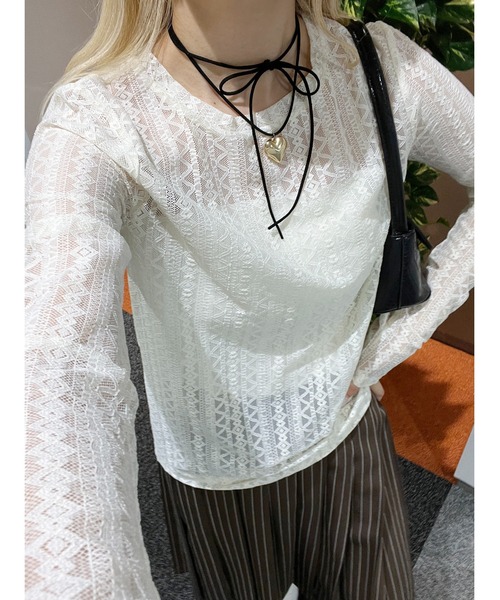 WC（ダブル シー）の「ストレッチレースロンT（Tシャツ/カットソー・レディース・ブラック/アイボリー・FREE）」の3枚目の写真