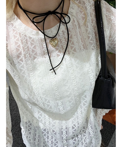 WC（ダブル シー）の「ストレッチレースロンT（Tシャツ/カットソー・レディース・ブラック/アイボリー・FREE）」の4枚目の写真