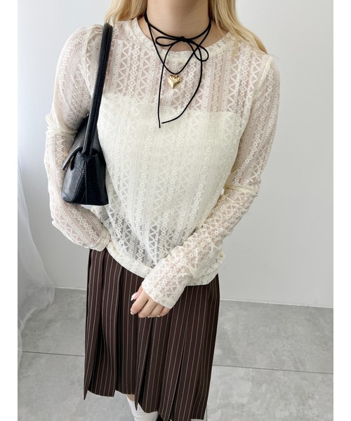 WC（ダブル シー）の「ストレッチレースロンT（Tシャツ/カットソー・レディース・ブラック/アイボリー・FREE）」の7枚目の写真