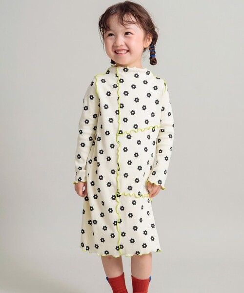 DRC branshes（ディーアールシーブランシェス）の「【WEB限定/DRC】配色メロウ長袖リブワンピース（ワンピース・キッズ・ブラック/グレイッシュベージュ/その他1・90/140/150/100/120/130/110）」の3枚目の写真