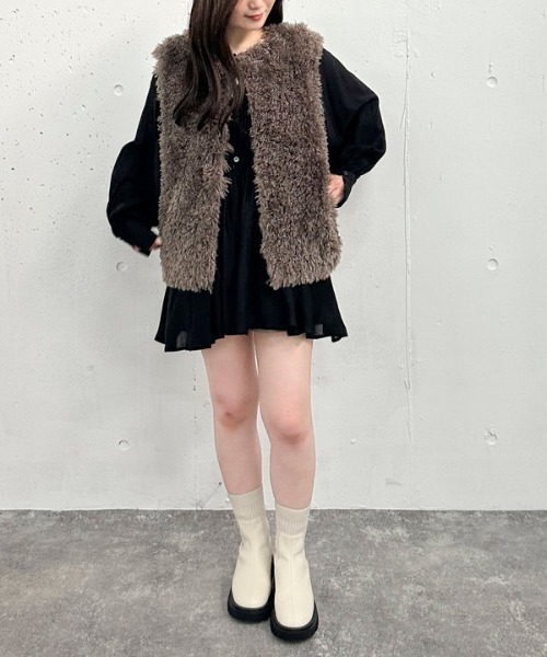 archives（アルシーヴ）の「ファーベスト（テーラードジャケット・レディース・アイボリー/モカ・MEDIUM）」の6枚目の写真