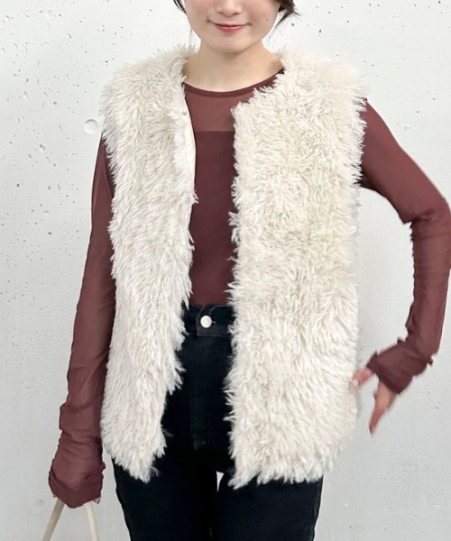 archives（アルシーヴ）の「ファーベスト（テーラードジャケット・レディース・アイボリー/モカ・MEDIUM）」の10枚目の写真