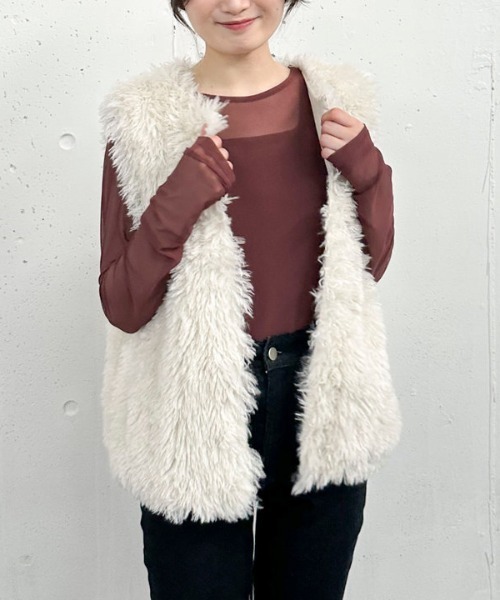 archives（アルシーヴ）の「ファーベスト（テーラードジャケット・レディース・アイボリー/モカ・MEDIUM）」の12枚目の写真