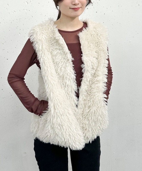 archives（アルシーヴ）の「ファーベスト（テーラードジャケット・レディース・アイボリー/モカ・MEDIUM）」の13枚目の写真