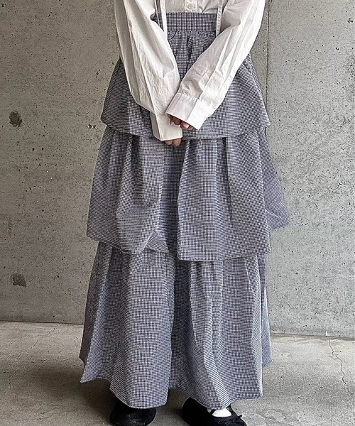 merrylatte（メリーラテ）の「サイドリボンギンガムチェックティアードスカート（スカート・レディース・ネイビー/ピンク/ブラック/ホワイト/ブラウン/ブラウン系その他・FREE）」の3枚目の写真
