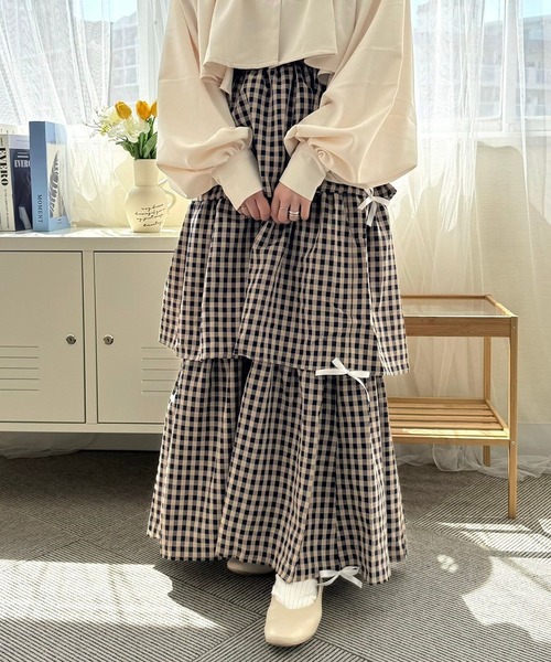 merrylatte（メリーラテ）の「サイドリボンギンガムチェックティアード