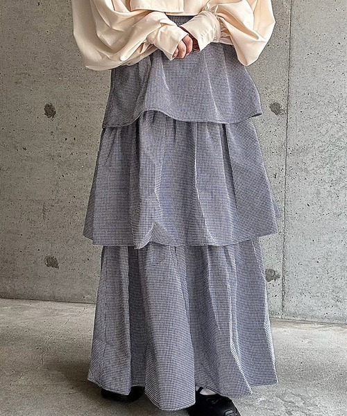 merrylatte（メリーラテ）の「サイドリボンギンガムチェックティアードスカート（スカート・レディース・ネイビー/ピンク/ブラック/ホワイト/ブラウン/ブラウン系その他・FREE）」の18枚目の写真
