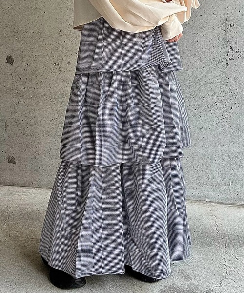 merrylatte（メリーラテ）の「サイドリボンギンガムチェックティアードスカート（スカート・レディース・ネイビー/ピンク/ブラック/ホワイト/ブラウン/ブラウン系その他・FREE）」の21枚目の写真