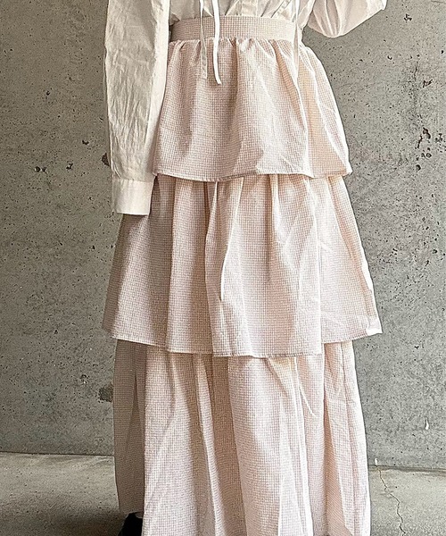 pium サイドリボンティアードスカート ブラウンチェック ♡ pium サイドリボンティアードスカート ブラウンチェック さやぴ