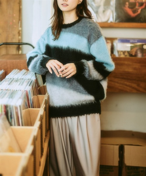 ニット セーター レディース カラー ブロック シャギー起毛 冬 S〜6L ニッセン nissen ニッセン ニット セーター レディース カラー ブロック シャギー