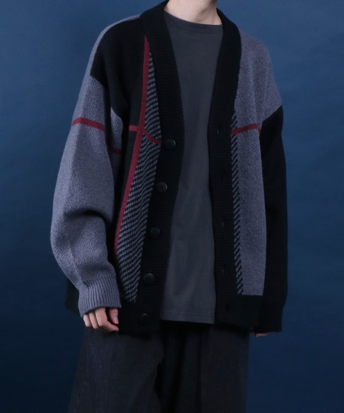 ANPAS(アンパス)の「Cross Plaid Oversized Knit Cardigan/クロスチェック柄 オーバーサイズ ニット カーディガン(カーディガン/ボレロ・メンズ・ブルー系その他/ホワイト系その他/ブラック系その他/ホワイト系その他2/ブルー系その他2・M/L)」の4枚目の写真