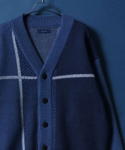 ANPAS(アンパス)の「Cross Plaid Oversized Knit Cardigan/クロスチェック柄 オーバーサイズ ニット カーディガン(カーディガン/ボレロ・メンズ・ブルー系その他/ホワイト系その他/ブラック系その他/ホワイト系その他2/ブルー系その他2・M/L)」の5枚目の写真
