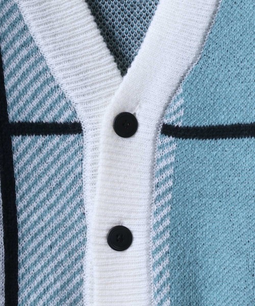 ANPAS(アンパス)の「Cross Plaid Oversized Knit Cardigan/クロスチェック柄 オーバーサイズ ニット カーディガン(カーディガン/ボレロ・メンズ・ブルー系その他/ホワイト系その他/ブラック系その他/ホワイト系その他2/ブルー系その他2・M/L)」の7枚目の写真