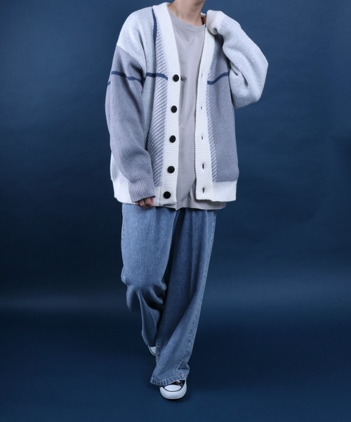 ANPAS(アンパス)の「Cross Plaid Oversized Knit Cardigan/クロスチェック柄 オーバーサイズ ニット カーディガン(カーディガン/ボレロ・メンズ・ブルー系その他/ホワイト系その他/ブラック系その他/ホワイト系その他2/ブルー系その他2・M/L)」の9枚目の写真