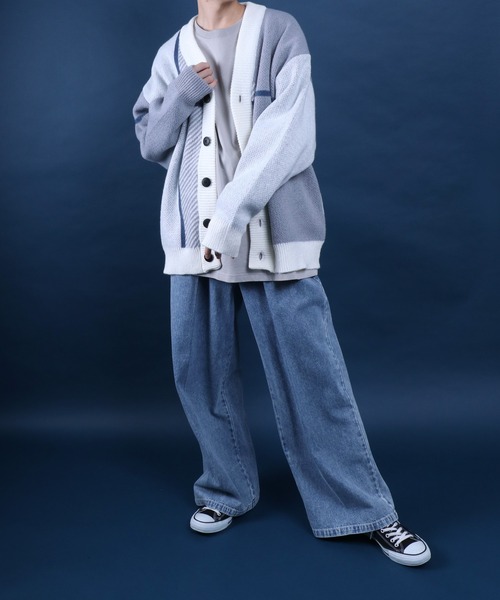 ANPAS(アンパス)の「Cross Plaid Oversized Knit Cardigan/クロスチェック柄 オーバーサイズ ニット カーディガン(カーディガン/ボレロ・メンズ・ブルー系その他/ホワイト系その他/ブラック系その他/ホワイト系その他2/ブルー系その他2・M/L)」の10枚目の写真