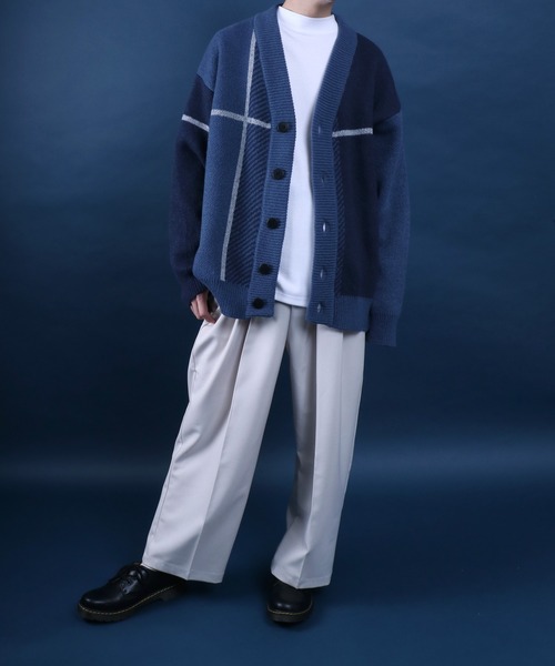 ANPAS(アンパス)の「Cross Plaid Oversized Knit Cardigan/クロスチェック柄 オーバーサイズ ニット カーディガン(カーディガン/ボレロ・メンズ・ブルー系その他/ホワイト系その他/ブラック系その他/ホワイト系その他2/ブルー系その他2・M/L)」の12枚目の写真