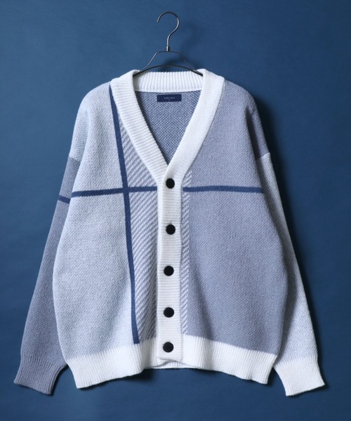 ANPAS(アンパス)の「Cross Plaid Oversized Knit Cardigan/クロスチェック柄 オーバーサイズ ニット カーディガン(カーディガン/ボレロ・メンズ・ブルー系その他/ホワイト系その他/ブラック系その他/ホワイト系その他2/ブルー系その他2・M/L)」の18枚目の写真