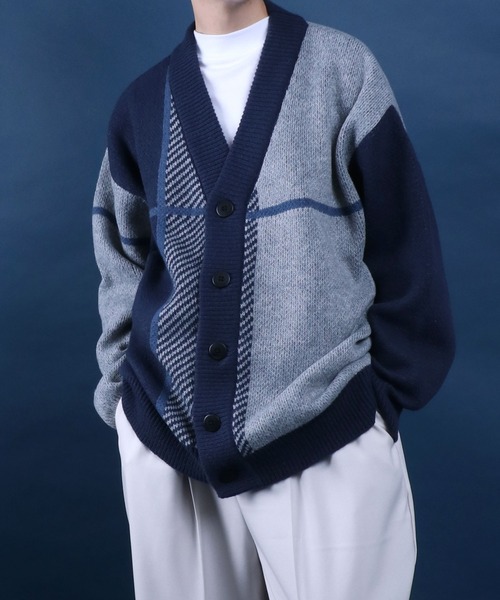 ANPAS(アンパス)の「Cross Plaid Oversized Knit Cardigan/クロスチェック柄 オーバーサイズ ニット カーディガン(カーディガン/ボレロ・メンズ・ブルー系その他/ホワイト系その他/ブラック系その他/ホワイト系その他2/ブルー系その他2・M/L)」の22枚目の写真