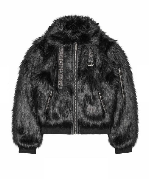 RACER WORLDWIDE(レーサーワールドワイド)の「ストリートファッション RACER WORLDWIDE レーサーワールドワイド Black Fur Bomber ブラックファーボンバージャケット フェイクファージャケット ボリュームジャケット 黒アウター オーバーサイズ 羽織り 長袖ジャケット ヒップホップスタイル ストリートブランド(ブルゾン・メンズ・ブラック・M/L)」の6枚目の写真