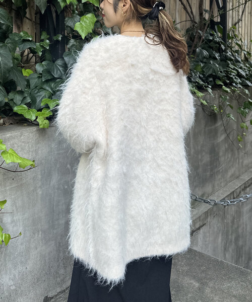 w closet(ダブルクローゼット)の「【6色展開】MIXシャギービッグニットカーディガン(カーディガン/ボレロ・レディース・チャコールグレー/ブルー/アイボリー/オレンジ/パープル/グリーン・FREE)」の9枚目の写真
