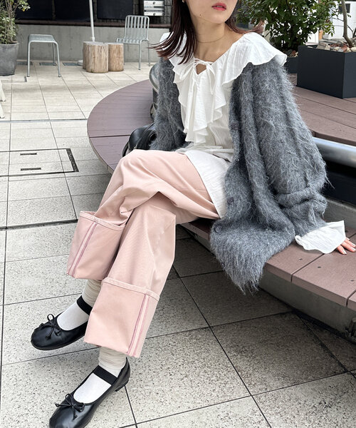 w closet(ダブルクローゼット)の「【6色展開】MIXシャギービッグニットカーディガン(カーディガン/ボレロ・レディース・チャコールグレー/ブルー/アイボリー/オレンジ/パープル/グリーン・FREE)」の21枚目の写真