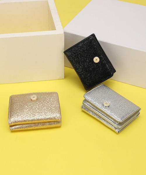 MERCURYDUO（マーキュリーデュオ）の「【MERCURYDUO/マーキュリーデュオ】メタリッククラック調型押し　三つ折りミニ財布（財布・レディース・ブラック/グレイッシュベージュ/シルバー/ピンク/ゴールド・FREE）」の5枚目の写真