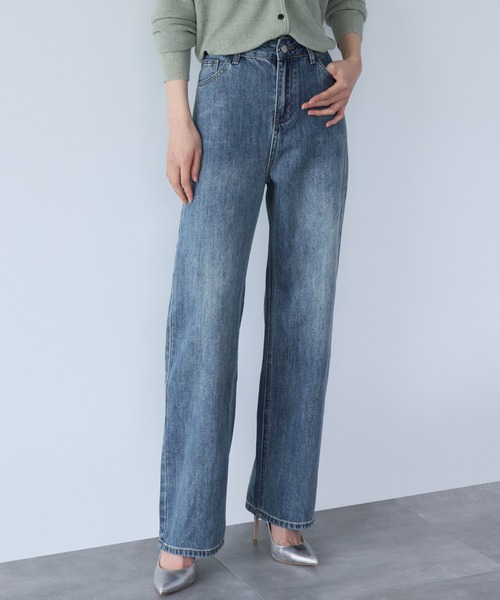 LOWO（ロワ）の「ハイウエストストレートデニムパンツ（デニムパンツ・レディース・ブルー/ブラック・L/M/S）」の2枚目の写真