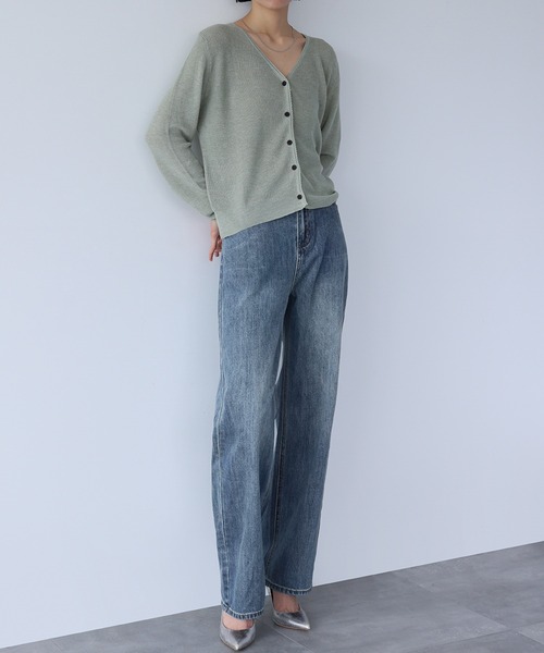 LOWO（ロワ）の「ハイウエストストレートデニムパンツ（デニムパンツ・レディース・ブルー/ブラック・L/M/S）」の3枚目の写真