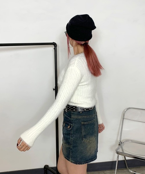 non-hedge(ノンヘッジ)の「シャギーリブショート丈ニットトップス(ニット/セーター・レディース・ベージュ/チャコールグレー/オフホワイト・FREE)」の12枚目の写真