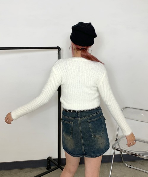 non-hedge(ノンヘッジ)の「シャギーリブショート丈ニットトップス(ニット/セーター・レディース・ベージュ/チャコールグレー/オフホワイト・FREE)」の13枚目の写真
