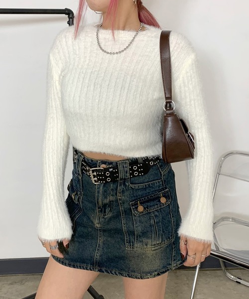 non-hedge(ノンヘッジ)の「シャギーリブショート丈ニットトップス(ニット/セーター・レディース・ベージュ/チャコールグレー/オフホワイト・FREE)」の14枚目の写真